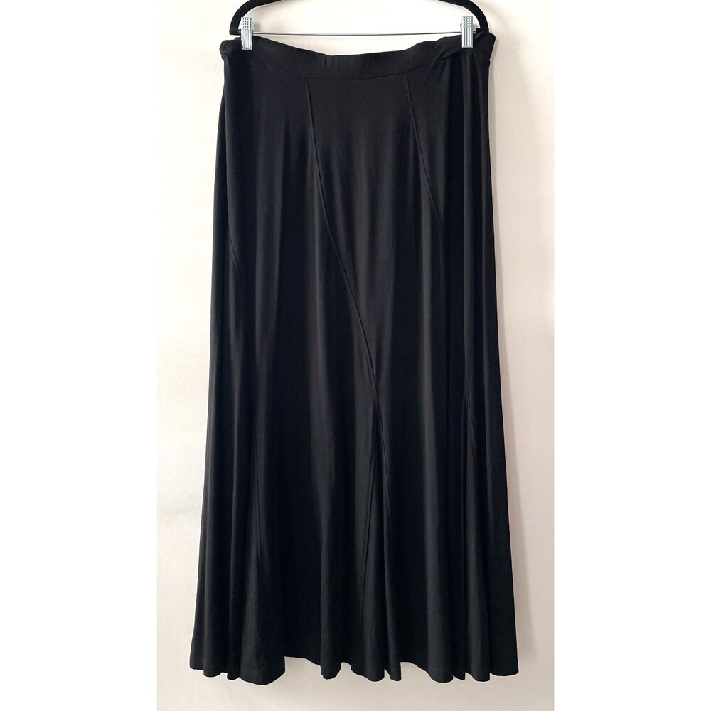 Chico’s Black Maxi Skirt Size 2 Stretch Rayon Paneled A-Line Flowy